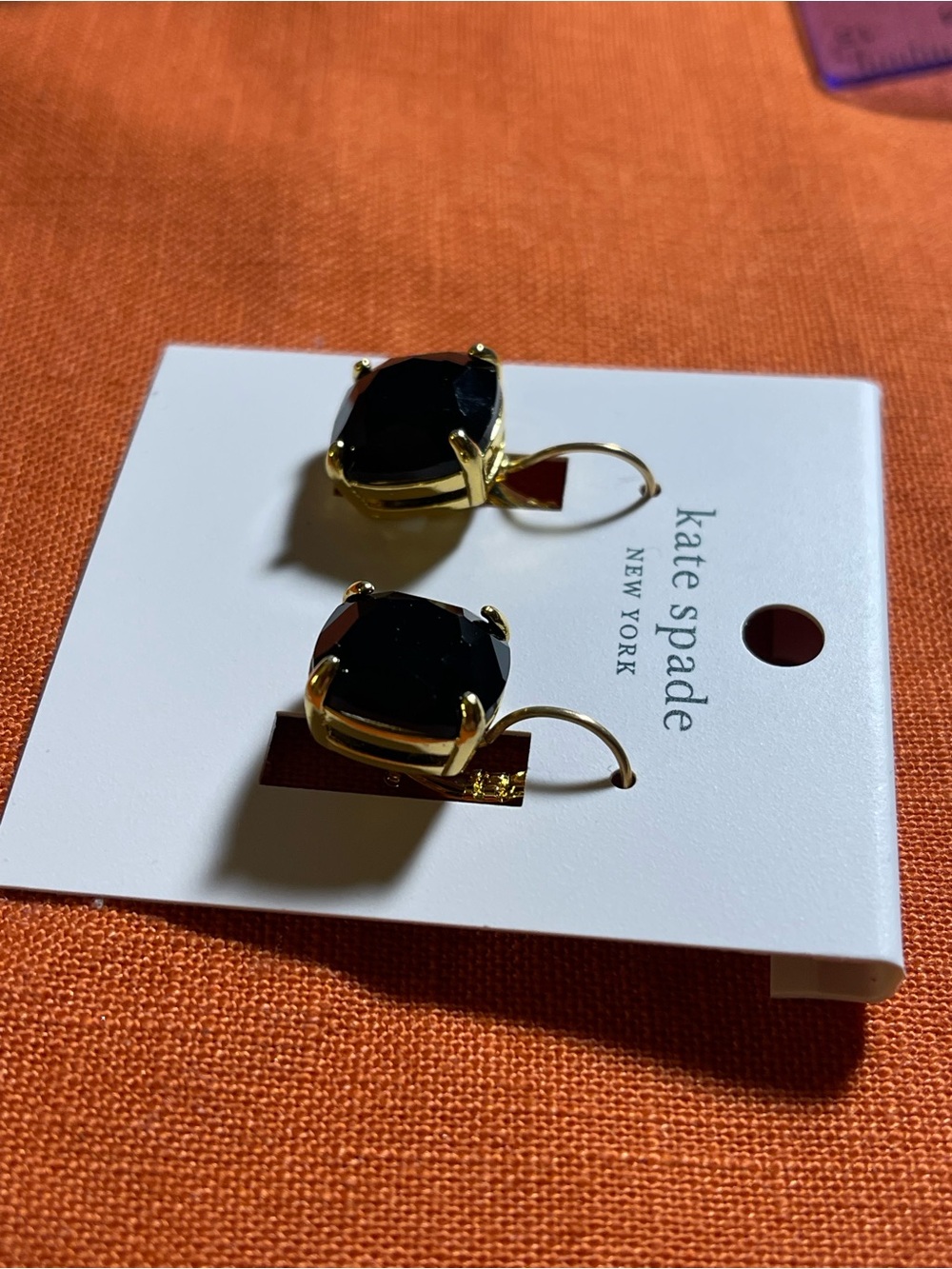 kate spade Gold Hoop Drop Earrings with Black Inset - Picture 3 of 4